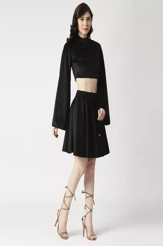 Velvet cord-set crop top and flared skirt