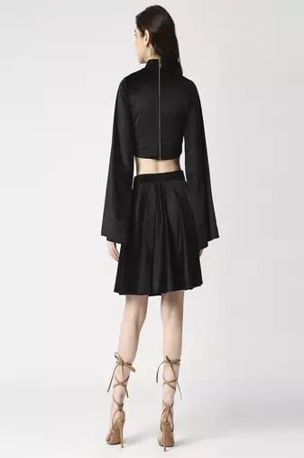 Velvet cord-set crop top and flared skirt