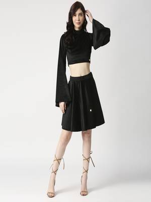 Velvet cord-set crop top and flared skirt 5