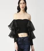 Black flounce sleeve crop top