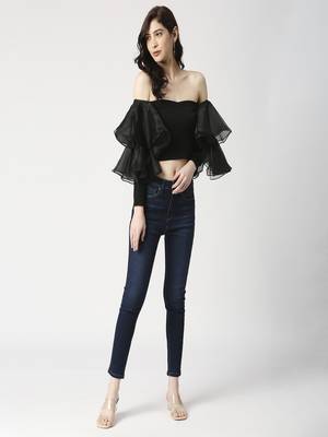 Black flounce sleeve crop top 5