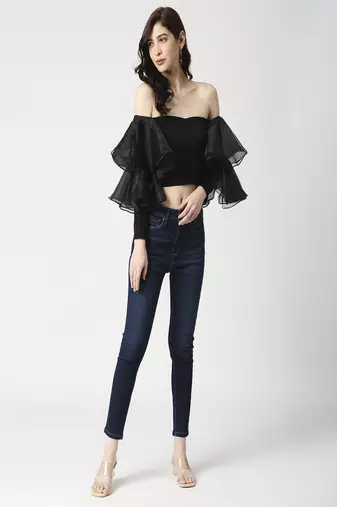 Black flounce sleeve crop top