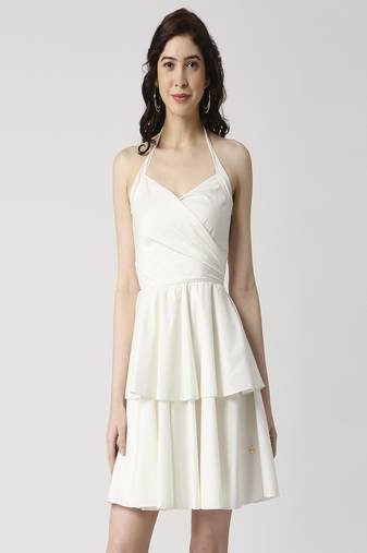 Neck tie-up layered dress