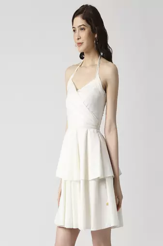 Neck tie-up layered dress