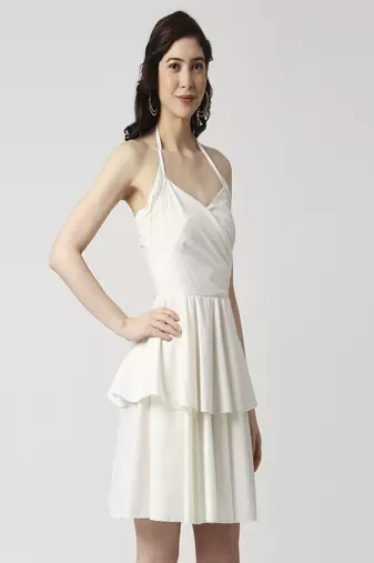 Neck tie-up layered dress