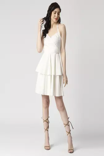 Neck tie-up layered dress