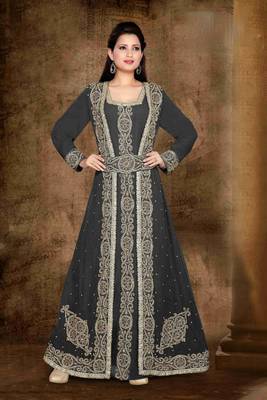 Black color Full Sleeves Handmade Moroccan Kaftan with sun-proof hiijab 1