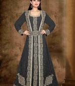 Black color luxurious Full Sleeves Handmade Moroccan Kaftan with sun-proof hiijab.