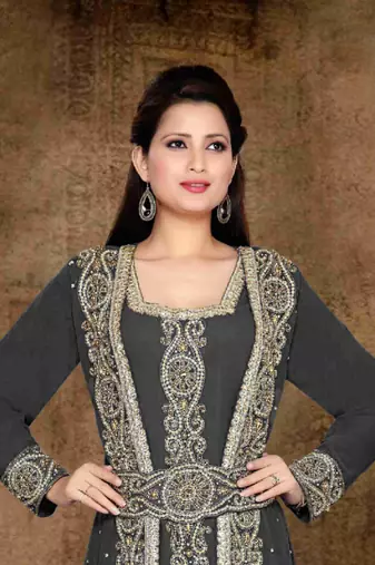 Black color Full Sleeves Handmade Moroccan Kaftan with sun-proof hiijab
