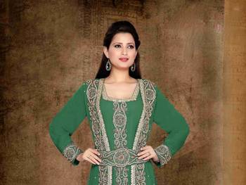 Dark-Green color Full Sleeves Handmade Moroccan Kaftan 2