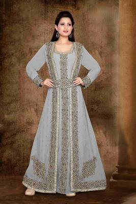 Grey color Full Sleeves Handmade Moroccan Kaftan 1