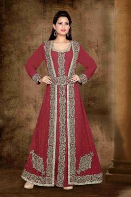 Maroon color Full Sleeves Handmade Moroccan Kaftan 1