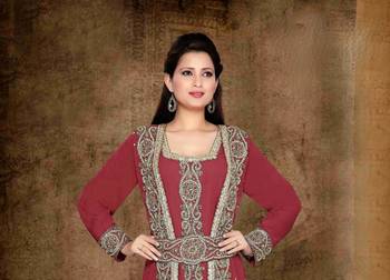 Maroon color Full Sleeves Handmade Moroccan Kaftan 2