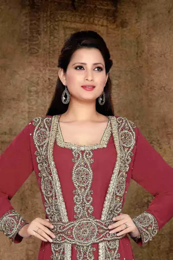 Maroon color Full Sleeves Handmade Moroccan Kaftan