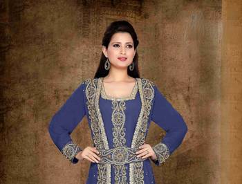 Navy-Blue color Full Sleeves Handmade Moroccan Kaftan 2