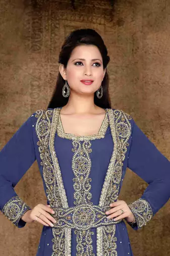 Navy-Blue color Full Sleeves Handmade Moroccan Kaftan