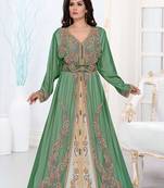 Dark-Green color luxurious Full Sleeves Handmade Moroccan Kaftan.