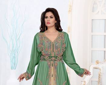 Dark-Green color Full Sleeves Handmade Moroccan Kaftan 2