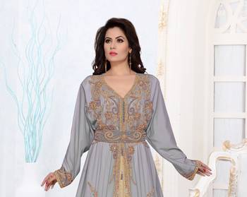 Grey Color Full Sleeves Handmade Moroccan Kaftan 2