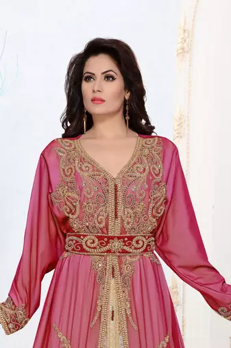 Maroon Georgette Beads and Zari Work Kaftan for Festivals