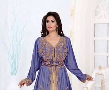Navy-Blue color Full Sleeves Handmade Moroccan Kaftan 2