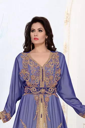 Navy-Blue color Full Sleeves Handmade Moroccan Kaftan