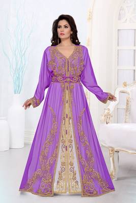 Purple color Full Sleeves Handmade Moroccan Kaftan 1