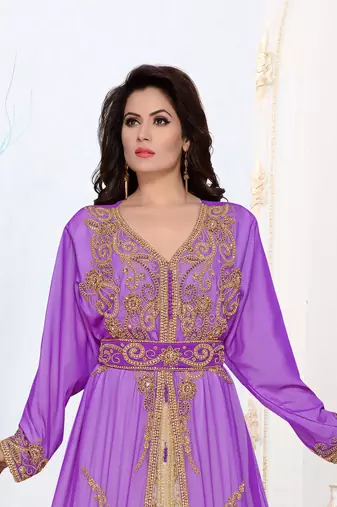 Purple color Full Sleeves Handmade Moroccan Kaftan