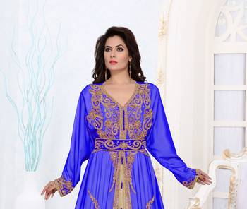 Royal-Blue color Full Sleeves Handmade Moroccan Kaftan 2