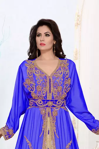 Royal-Blue color Full Sleeves Handmade Moroccan Kaftan