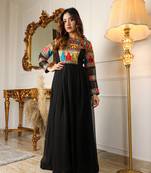 Women's black floral embroidered georgette maxi dress