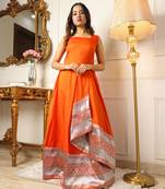 Women's orange cotton silk designer maxi dress