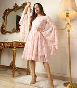 Women's light pink floral printed georgette western dress