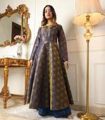 Blue jacquard woven design anarkali kurta with palazzo