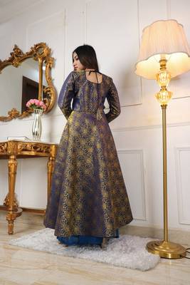 Blue jacquard woven design anarkali kurta with palazzo 2