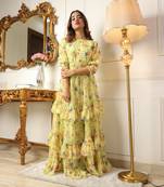 Women's yellow floral printed gerorgette long dress