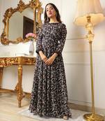 Women's black abstract printed georgette maxi dress