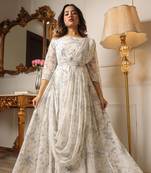 Women's off-white floral printed georgette long dress