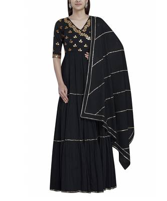 Black cotton anarkali with dupatta 1