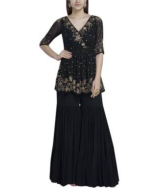 Black peplum sharara set 1