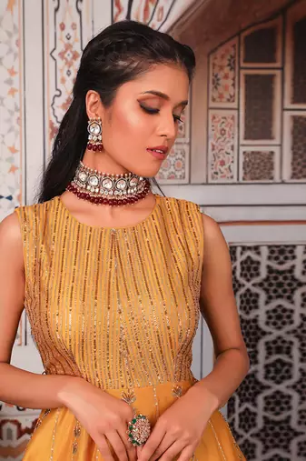 Musturd Anarkali set