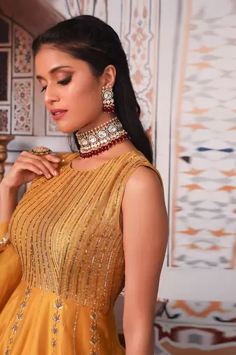 Musturd Anarkali set