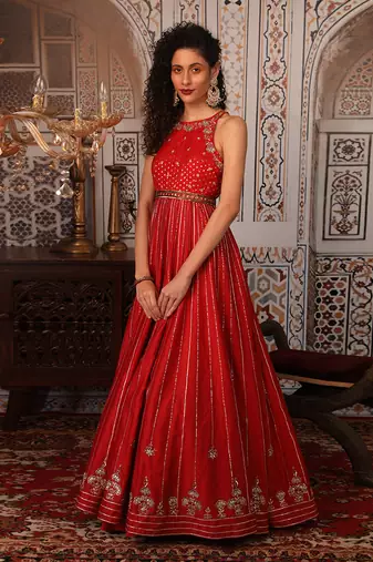 Rust Anarkali Set