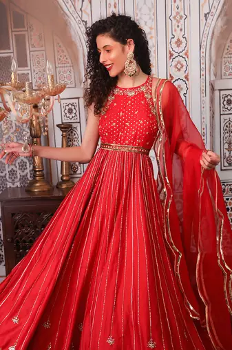 Rust Anarkali Set