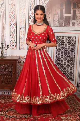 Red Anarkali set