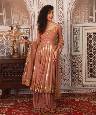 Champagne Anarkali set 1