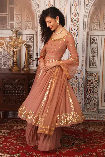 Champagne Anarkali set