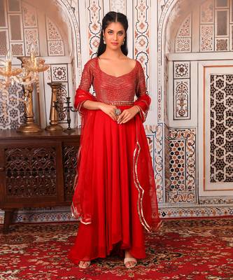 Red Anarkali set 1