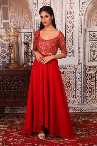 Red Anarkali set