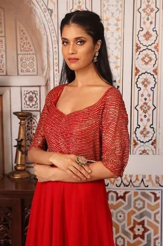 Red Anarkali set